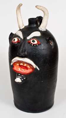 Monumental BROWN POTTERY / ARDEN, NC Stoneware Painted Devil Face Jug