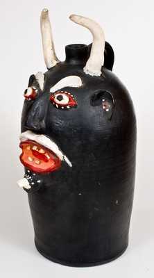 Monumental BROWN POTTERY / ARDEN, NC Stoneware Painted Devil Face Jug