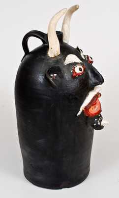 Monumental BROWN POTTERY / ARDEN, NC Stoneware Painted Devil Face Jug