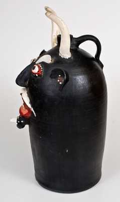 Monumental BROWN POTTERY / ARDEN, NC Stoneware Painted Devil Face Jug