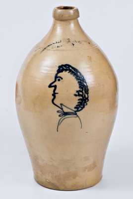 N. CLARK & CO. / LYONS, NY Stoneware Jug w/ Elaborate Man s Head Decoration