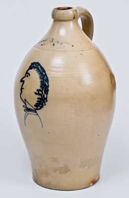 N. CLARK & CO. / LYONS, NY Stoneware Jug w/ Elaborate Man s Head Decoration