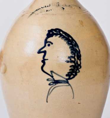 N. CLARK & CO. / LYONS, NY Stoneware Jug w/ Elaborate Man s Head Decoration