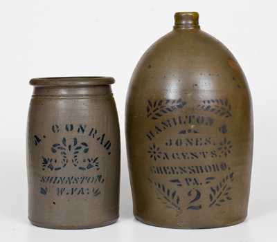 Lot of Two: A. CONRAD / SHINNSTON, W. VA Jar, HAMILTON & JONES Jug