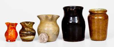 Lot of Five: Small-Sized Stoneware and Redware incl. Jugtown, NC Examples