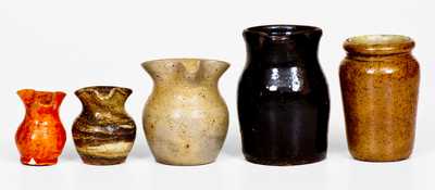 Lot of Five: Small-Sized Stoneware and Redware incl. Jugtown, NC Examples