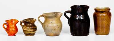 Lot of Five: Small-Sized Stoneware and Redware incl. Jugtown, NC Examples