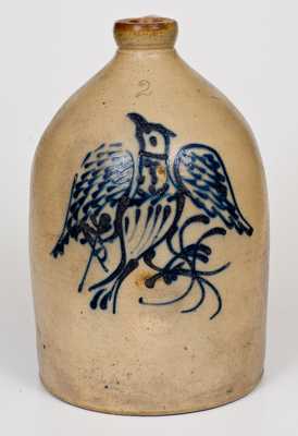 Unusual 2 Gal. Stoneware Eagle Jug att. Barnabas Edmands, Charlestown, MA