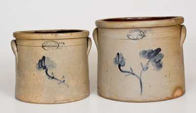 Lot of Two: S. C. BROWN / HUNTINGTON, L.I. Stoneware Crocks w/ Floral Decoration