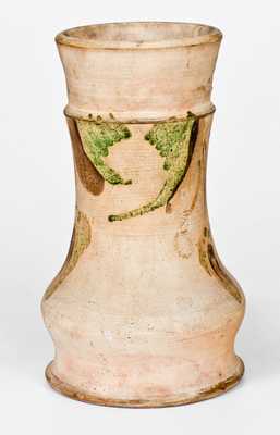 Rare SOLOMON BELL / STRASBURG / VA Redware Vase w/ Green and Brown Decoration