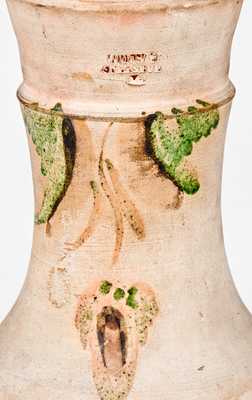 Rare SOLOMON BELL / STRASBURG / VA Redware Vase w/ Green and Brown Decoration