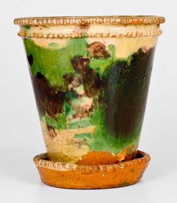 S. BELL & SON / STRASBURG, VA Multi-Glazed Redware Flowerpot