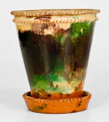 S. BELL & SON / STRASBURG, VA Multi-Glazed Redware Flowerpot