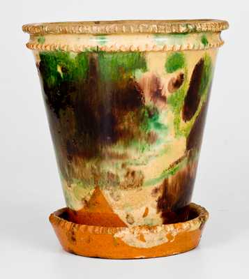 S. BELL & SON / STRASBURG, VA Multi-Glazed Redware Flowerpot