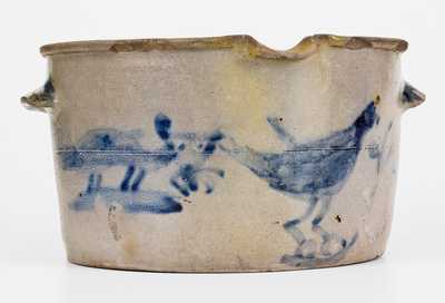 Exceptional James River, VA Stoneware Milkpan w/ Fox and Chicken Scene, probably Schermerhorn