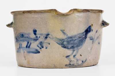 Exceptional James River, VA Stoneware Milkpan w/ Fox and Chicken Scene, probably Schermerhorn