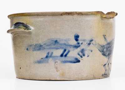 Exceptional James River, VA Stoneware Milkpan w/ Fox and Chicken Scene, probably Schermerhorn