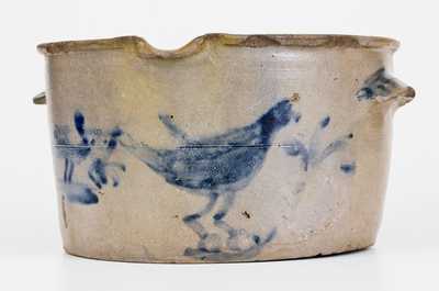 Exceptional James River, VA Stoneware Milkpan w/ Fox and Chicken Scene, probably Schermerhorn