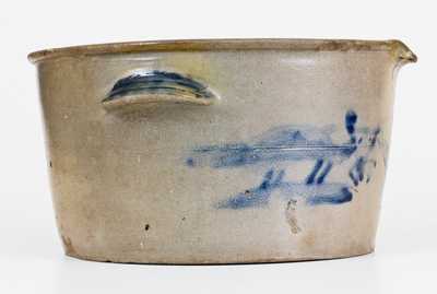 Exceptional James River, VA Stoneware Milkpan w/ Fox and Chicken Scene, probably Schermerhorn