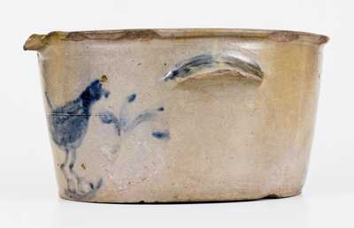 Exceptional James River, VA Stoneware Milkpan w/ Fox and Chicken Scene, probably Schermerhorn