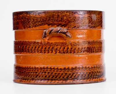 I. BELL Rope-Handled Redware Butter Crock, John Bell, Waynesboro, PA