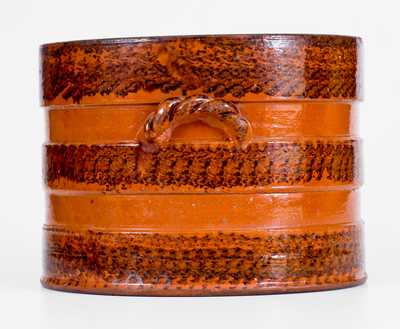 I. BELL Rope-Handled Redware Butter Crock, John Bell, Waynesboro, PA