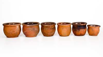 Lot of Six: Small Redware Cream Jars, Singer Pottery, Haycock Twp, Bucks County, PA