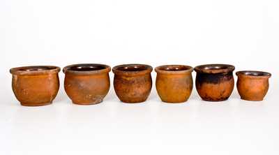 Lot of Six: Small Redware Cream Jars, Singer Pottery, Haycock Twp, Bucks County, PA