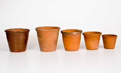 Lot of Five: Redware Flowerpots, Singer Pottery, Haycock Twp, Bucks County, PA