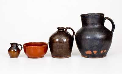 Lot of Four: Glazed Redware Tables Vessels, Singer Pottery, Haycock Township, PA
