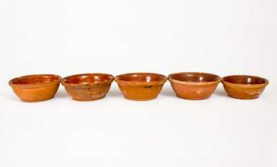 Lot of Five: Redware Bowls (One Inscribed 