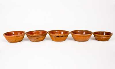Lot of Five: Redware Bowls (One Inscribed 