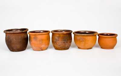 Lot of Five: Redware Cream Jars, Singer Pottery, Haycock Township, Bucks County, PA