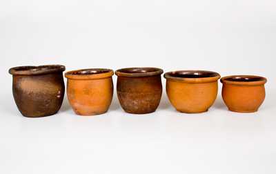 Lot of Five: Redware Cream Jars, Singer Pottery, Haycock Township, Bucks County, PA