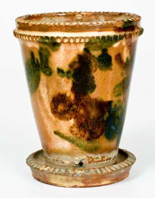 Shenandoah Valley Multi-Glazed Redware Flowerpot, att. J. Eberly, Strasburg, VA