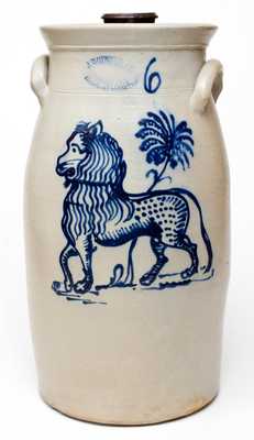 Rare and Important J. BURGER, JR. / ROCHESTER, NY Six-Gallon Stoneware Lion Churn