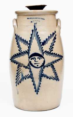 Exceptional Five-Gallon T. HARRINGTON / LYONS Stoneware Churn w/ Bearded Starface Design