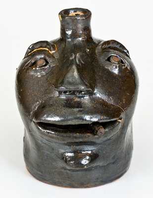 Very Unusual Stoneware Cigar-Smoking Face Jug, probably Brown Family, Atlanta