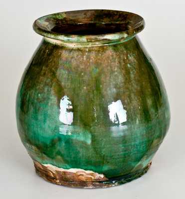 Fine Massachusetts Redware Jar w/ Vibrant Green Glaze