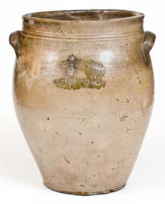 Rare T WARNE. Co / SOUTH AMBOY Four-Gallon Stoneware Jar, c1797-1805