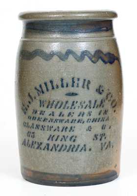 1 Gal. E. J. MILLER & CO. / ALEXANDRIA, VA Stoneware Jar with Stenciled Advertising