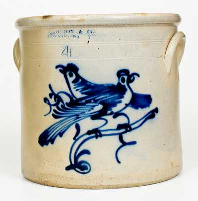 Fine J. NORTON & CO. / BENNINGTON, VT 4 Gal. Stoneware Double-Bird Crock