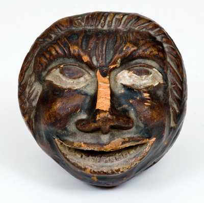 Unusual Cold-Painted Redware African American Face Bank