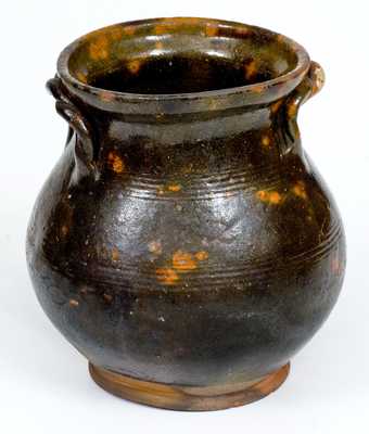 Fine 1/2 Gal. Rope-Handled Redware Jar att. David Mandeville, Circleville, NY