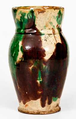 Very Rare Large-Sized Multi-Glazed Redware Creamer, Strasburg, VA, circa 1890