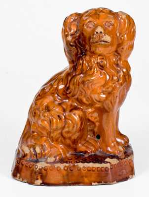 Unusual Pennsylvania Redware Molded Spaniel with Inscription on Underside