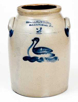 Very Fine COWDEN & WILCOX / HARRISBURG, PA Stoneware Jar with Swan Decoration