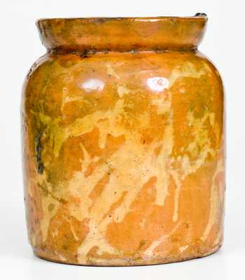 Fine Small-Sized Galena, IL Redware Jar with Yellow-Slip Decoration