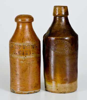 Lot of Two Rare New Jersey Stoneware Bottles: WM. HOUGH'S / J. CITY, J. AXTMANN / HOBOKEN