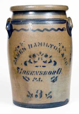 3 Gal. JAMES HAMILTON & CO. / GREENSBORO, PA Stoneware Jar